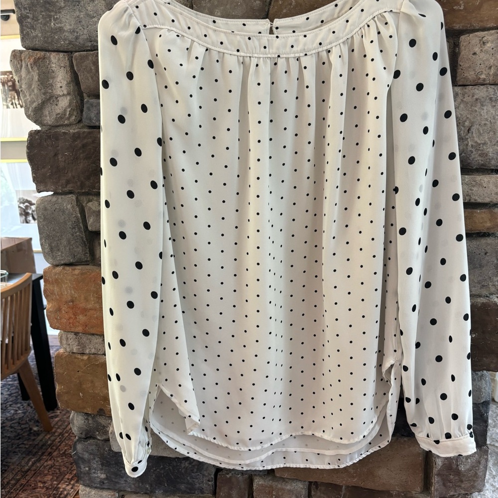 LOFT White Long Sleeve Blouse with Bib Collar